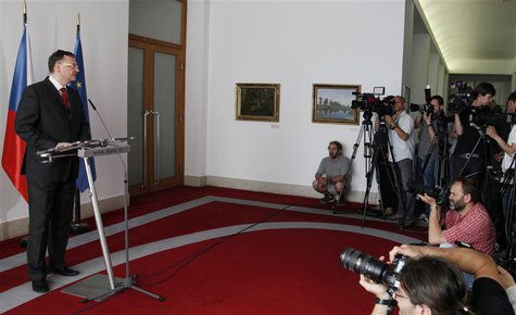 Czech Republic's Prime Minister Petr Necas makes a statement at the Czech Government headquarters in Prague June 13, 2013. REUTERS/Petr Jose Czech Republic's Prime Minister Petr Necas makes a statement at the Czech Government headquarters in Prague June 13, 2013. REUTERS/Petr Jose