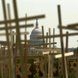 With the U.S. Capitol in the background, crosses symbolizing grave markers are placed upon the National Mall in Washington April 11, 2013. R