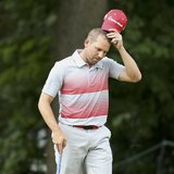 Spain's Sergio Garcia reacts after putting on the 10th green, his final hole in the first round of the 2013 U.S. Open golf championship at t