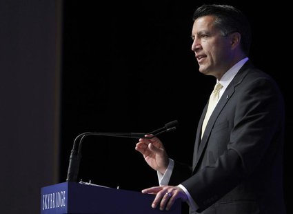 Nevada Governor Brian Sandoval gives a welcoming address at the Skybridge Alternatives (SALT) Conference in Las Vegas, Nevada May 9, 2012. R Nevada Governor Brian Sandoval gives a welcoming address at the Skybridge Alternatives (SALT) Conference in Las Vegas, Nevada May 9, 2012. R