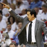 Miami Heat head coach Erik Spoelstra directs his team against the San Antonio Spurs during the first quarter in Game 2 of their NBA Finals b Miami Heat head coach Erik Spoelstra directs his team against the San Antonio Spurs during the first quarter in Game 2 of their NBA Finals b
