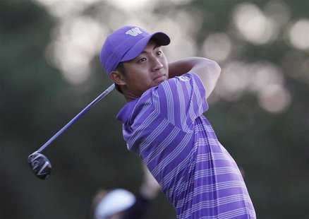 Amateur Cheng-Tsung Pan of Taiwan tees off on the ninth hole during the second round of the 2013 U.S. Open golf championship at the Merion G Amateur Cheng-Tsung Pan of Taiwan tees off on the ninth hole during the second round of the 2013 U.S. Open golf championship at the Merion G