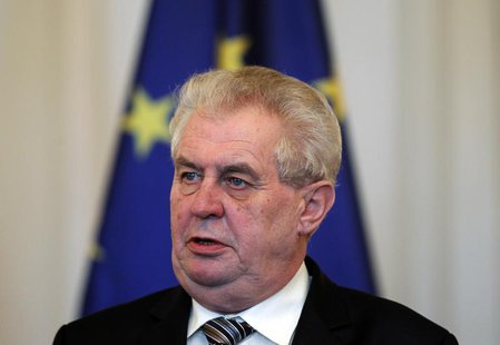 Czech President Milos Zeman attends a news conference after he hoisted the European Union Flag with European Commission President Jose Manue Czech President Milos Zeman attends a news conference after he hoisted the European Union Flag with European Commission President Jose Manue