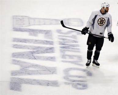 Boston Bruins' Nathan Horton takes part in a practice for the NHL Stanley Cup hockey finals in Chicago, Illinois June 14, 2013. REUTERS/Jim Boston Bruins' Nathan Horton takes part in a practice for the NHL Stanley Cup hockey finals in Chicago, Illinois June 14, 2013. REUTERS/Jim