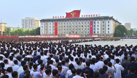 People attend a mass rally at Kim Il Sung Square in Pyongyang, in this photo released by North Korea's Korean Central News Agency (KCNA) on People attend a mass rally at Kim Il Sung Square in Pyongyang, in this photo released by North Korea's Korean Central News Agency (KCNA) on