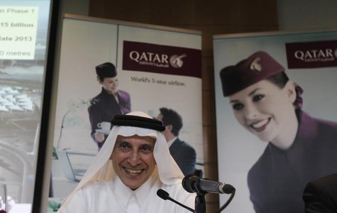 Chief Executive of Qatar Airways Akbar Al Baker laughs during the Arabian Travel Market at Dubai International Convention and Exhibition Cen Chief Executive of Qatar Airways Akbar Al Baker laughs during the Arabian Travel Market at Dubai International Convention and Exhibition Cen