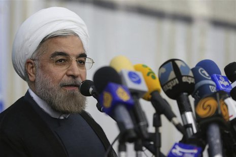 Iranian President-elect Hassan Rohani speaks to the media following a visit to the Khomeini mausoleum in Tehran June 16, 2013. Reuters/Fars Iranian President-elect Hassan Rohani speaks to the media following a visit to the Khomeini mausoleum in Tehran June 16, 2013. Reuters/Fars