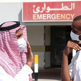 Men wearing surgical masks as a precautionary measure against the novel coronavirus, speak at a hospital in Khobar city in Dammam May 23, 20 Men wearing surgical masks as a precautionary measure against the novel coronavirus, speak at a hospital in Khobar city in Dammam May 23, 20