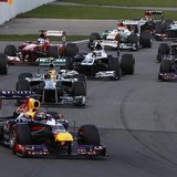 Drivers take a corner during the Canadian F1 Grand Prix at the Circuit Gilles Villeneuve in Montreal June 9, 2013. REUTERS/Chris Wattie