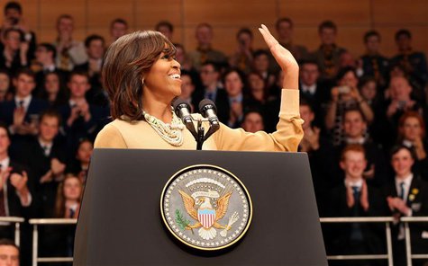 U.S. President Barack Obama's wife, Michelle, speaks to guests at the Waterfront Hall in Belfast June 17, 2013. REUTERS/Paul Faith/Pool U.S. President Barack Obama's wife, Michelle, speaks to guests at the Waterfront Hall in Belfast June 17, 2013. REUTERS/Paul Faith/Pool