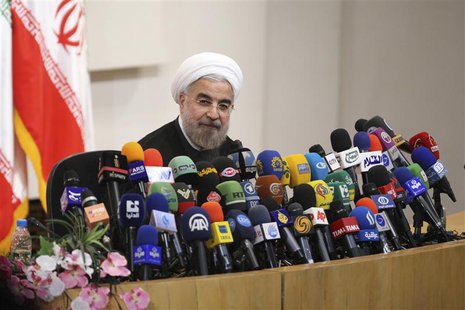 Iranian President-elect Hassan Rohani speaks with the media during a news conference in Tehran June 17, 2013. REUTERS/Fars News/Majid Hagdos Iranian President-elect Hassan Rohani speaks with the media during a news conference in Tehran June 17, 2013. REUTERS/Fars News/Majid Hagdos