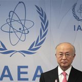 International Atomic Energy Agency (IAEA) Director General Yukiya Amano reacts as he attends a news conference during a board of governors m