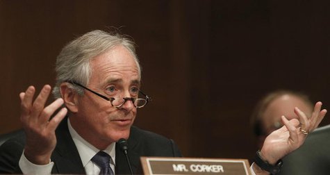 Senator Bob Corker (R-TN) questions members of the panel testifying before the Senate Banking, Housing and Urban Affairs Committee in Washin Senator Bob Corker (R-TN) questions members of the panel testifying before the Senate Banking, Housing and Urban Affairs Committee in Washin