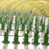 Fibre optic cables of Germany's biggest cable operator, Kabel Deutschland, are pictured at the Kabel Deutschland playout center in Frankfurt