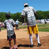 Donald Driver and his son on Father's Day 2013 in Appleton at his charity softball game (WTAQ News Photo).