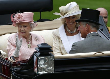 Britain's Queen Elizabeth (L), Prince Charles and Camilla Duchess of Cornwall arrive by carriage for the first day of the Royal Ascot horser Britain's Queen Elizabeth (L), Prince Charles and Camilla Duchess of Cornwall arrive by carriage for the first day of the Royal Ascot horser