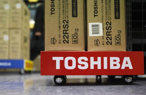 Boxes of Toshiba Corp's Regza liquid-crystal display (LCD) televisions are seen at an electronic store in Tokyo January 31, 2013. REUTERS/Sh Boxes of Toshiba Corp's Regza liquid-crystal display (LCD) televisions are seen at an electronic store in Tokyo January 31, 2013. REUTERS/Sh