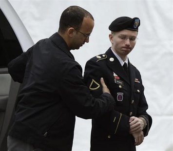 U.S. Army Private First Class Bradley Manning (R) enters the courtroom for day four of his court martial at Fort Meade, Maryland June 10, 20 U.S. Army Private First Class Bradley Manning (R) enters the courtroom for day four of his court martial at Fort Meade, Maryland June 10, 20