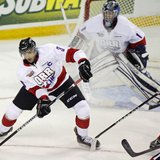 Team Orr's Seth Jones gets ready to pass while in front of his goalie Philippe Desrosiers during the third period of the CHL/NHL Top Prospec