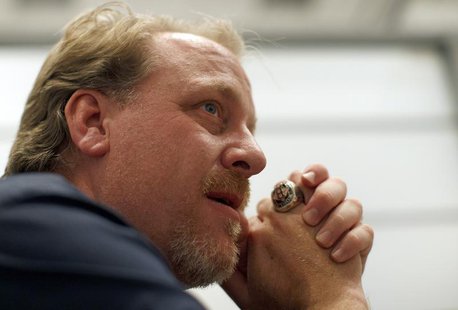 Former MLB player Curt Schilling talks with a reporter at the Electronic Entertainment Expo, or E3, in Los Angeles, California June 9, 2011. Former MLB player Curt Schilling talks with a reporter at the Electronic Entertainment Expo, or E3, in Los Angeles, California June 9, 2011.