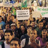 Demonstrators gather in the Praca da Se as part of protests against poor public services, police violence and government corruption, in Sao 
