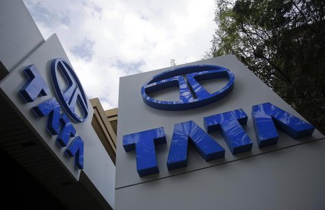 Tata Motors logos are seen at their flagship showroom in Mumbai February 14, 2013. REUTERS/Vivek Prakash Tata Motors logos are seen at their flagship showroom in Mumbai February 14, 2013. REUTERS/Vivek Prakash