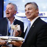 President and CEO of Boeing Commercial Airplanes Ray Conner (R) and Ryanair Chief Executive Michael O'Leary share a light hearted moment as 