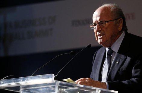 FIFA President Sepp Blatter gives a speech during the Financial Times and International Football Arena Business of Football summit in Rio de FIFA President Sepp Blatter gives a speech during the Financial Times and International Football Arena Business of Football summit in Rio de