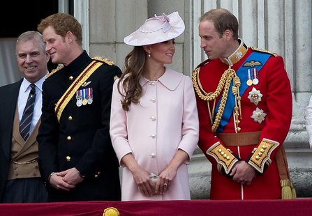 Britain's Prince Andrew (L), Prince Harry (2nd L), Prince William (R) and Catherine, Duchess of Cambridge stand on the balcony of Buckingham Britain's Prince Andrew (L), Prince Harry (2nd L), Prince William (R) and Catherine, Duchess of Cambridge stand on the balcony of Buckingham