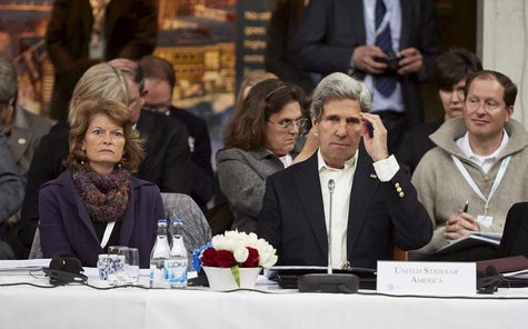 U.S. Secretary of State John Kerry sits next to U.S. Senator Lisa Murkowski (R-Alaska) during the Arctic Council Ministerial Session at City U.S. Secretary of State John Kerry sits next to U.S. Senator Lisa Murkowski (R-Alaska) during the Arctic Council Ministerial Session at City
