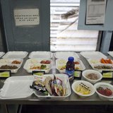 A selection of lunch meals offered to detainees are displayed in a food preparation area at the U.S. Naval Base at Guantanamo Bay, March 7, 