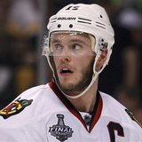 Chicago Blackhawks center Jonathan Toews look out from behind his visor during the second period against the Boston Bruins in Game 4 of thei Chicago Blackhawks center Jonathan Toews look out from behind his visor during the second period against the Boston Bruins in Game 4 of thei