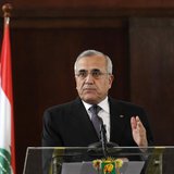 Lebanon's President Michel Suleiman talks during a news conference with Ivory Coast's President Alassane Ouattara at the presidential palace