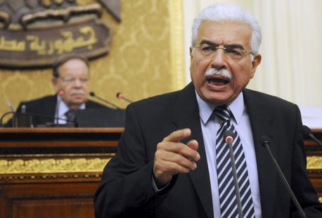 Then Egyptian Prime Minister Ahmed Nazif speaks during a parliament session in Cairo May 11, 2010. REUTERS/Mohamed Abd El-Ghany Then Egyptian Prime Minister Ahmed Nazif speaks during a parliament session in Cairo May 11, 2010. REUTERS/Mohamed Abd El-Ghany