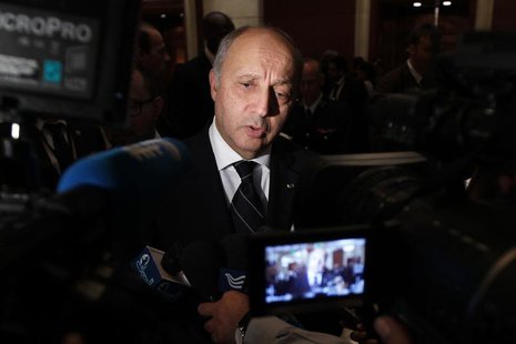 French Foreign Minister Laurent Fabius speaks to the media after the Friends of Syria alliance meeting in Amman May 22, 2013. REUTERS/Muhamm French Foreign Minister Laurent Fabius speaks to the media after the Friends of Syria alliance meeting in Amman May 22, 2013. REUTERS/Muhamm