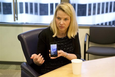 Marissa Mayer, President and CEO of Yahoo, answers questions during the Reuters Global Technology Summit in the Thomson Reuters offices in S Marissa Mayer, President and CEO of Yahoo, answers questions during the Reuters Global Technology Summit in the Thomson Reuters offices in S