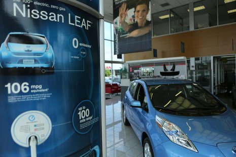 A Nissan Leaf full electric car is seen at Darcars Nissan in Rockville, Maryland June 3, 2013. REUTERS/Gary Cameron A Nissan Leaf full electric car is seen at Darcars Nissan in Rockville, Maryland June 3, 2013. REUTERS/Gary Cameron