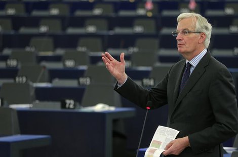 European Commissioner for Internal Market and Services Michel Barnier addresses the European Parliament during a debate on financial service European Commissioner for Internal Market and Services Michel Barnier addresses the European Parliament during a debate on financial service