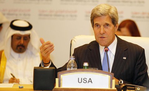 U.S. Secretary of State John Kerry (R) speaks during the London 11 countries "Friends of Syria" meeting in Doha June 22, 2013. REUTERS/Moham U.S. Secretary of State John Kerry (R) speaks during the London 11 countries "Friends of Syria" meeting in Doha June 22, 2013. REUTERS/Moham