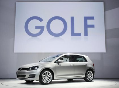 The Volkswagen Golf is seen onstage at a news conference at the New York Auto Show in New York, March 27, 2013. REUTERS/Carlo Allegri The Volkswagen Golf is seen onstage at a news conference at the New York Auto Show in New York, March 27, 2013. REUTERS/Carlo Allegri