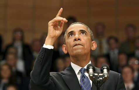U.S. President Barack Obama speaks to guests at the Waterfront Hall in Belfast June 17, 2013. REUTERS/Paul Faith/POOL U.S. President Barack Obama speaks to guests at the Waterfront Hall in Belfast June 17, 2013. REUTERS/Paul Faith/POOL
