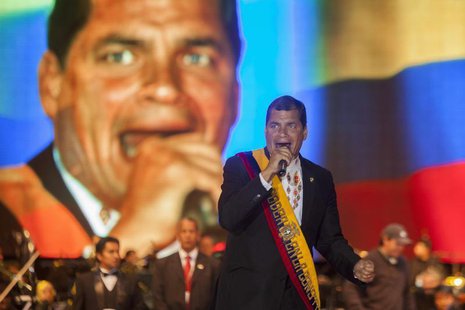 Ecuador's President Rafael Correa delivers a speech to thousands of citizens after his inauguration ceremony at Bicentennial Park in Quito M Ecuador's President Rafael Correa delivers a speech to thousands of citizens after his inauguration ceremony at Bicentennial Park in Quito M