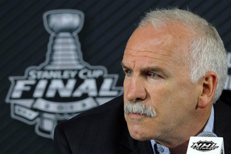 Chicago Blackhawks head coach Joel Quenneville listens to a question from a reporter during a news conference in Boston, Massachusetts, June Chicago Blackhawks head coach Joel Quenneville listens to a question from a reporter during a news conference in Boston, Massachusetts, June