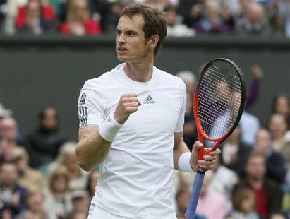 Andy Murray of Britain celebrates after defeating Benjamin Becker of Germany in their men's singles tennis match at the Wimbledon Tennis Cha Andy Murray of Britain celebrates after defeating Benjamin Becker of Germany in their men's singles tennis match at the Wimbledon Tennis Cha