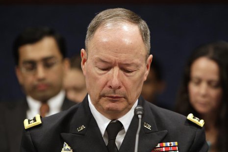 Director of the National Security Agency (NSA) U.S. Army General Keith Alexander looks at his notes during testimony before a U.S. House Per Director of the National Security Agency (NSA) U.S. Army General Keith Alexander looks at his notes during testimony before a U.S. House Per