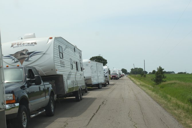 Campers lined up to get in on Monday