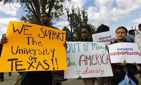 Students calling for diversity protest outside the U.S. Supreme Court in Washington, in this October 10, 2012 file photo.
Credit: Reuters/Jose Luis Magana/Files Students calling for diversity protest outside the U.S. Supreme Court in Washington, in this October 10, 2012 file photo.
Credit: Reuters/Jose Luis Magana/Files