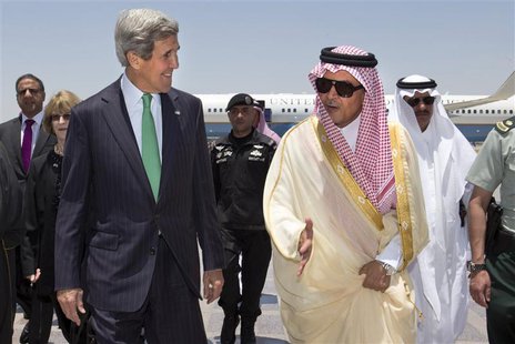 U.S. Secretary of State John Kerry (L) is greeted by Saudi Arabia's Foreign Minister Prince Saud al-Faisal upon arrival in Jeddah, Saudi Ara U.S. Secretary of State John Kerry (L) is greeted by Saudi Arabia's Foreign Minister Prince Saud al-Faisal upon arrival in Jeddah, Saudi Ara