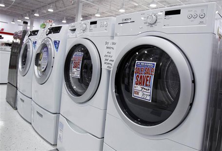 Washers and dryers are seen on display at a store in New York in this file photo taken July 28, 2010. REUTERS/Shannon Stapleton/Files Washers and dryers are seen on display at a store in New York in this file photo taken July 28, 2010. REUTERS/Shannon Stapleton/Files