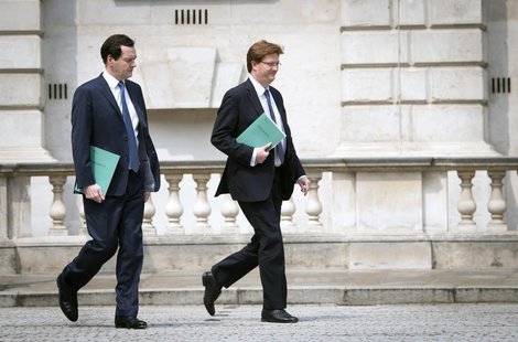 Britain's Chancellor of the Exchequer George Osborne and Chief Secretary to the Treasury Danny Alexander leave the Treasury for the House of Britain's Chancellor of the Exchequer George Osborne and Chief Secretary to the Treasury Danny Alexander leave the Treasury for the House of